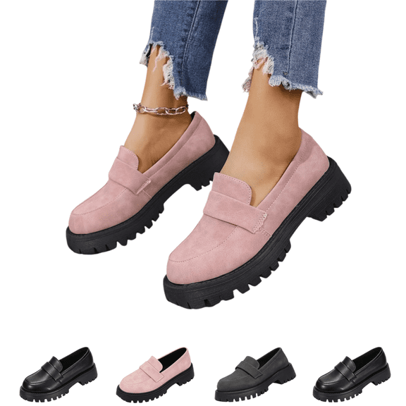EKVAHL Women’s Loafers Platform Chunky Block Walking Shoe, Slip‑On Lug Sole Casual Shoes, Round Toe Non Slip Sole Business Work Footwear