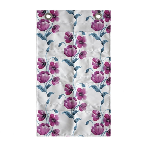 Flower Hanging Pocket Organizer, Poppies Ornamental Vintage Style Design Leaves Buds Botany Art, Printed Polyester Storage Bag with Pockets, 21" x 31", Fuchsia and Petrol Blue