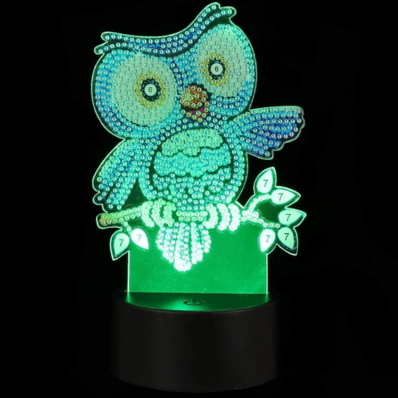 Owl Diamond Painting Lamp with LED Lights Full Drill Crystal Drawing Kit Bedside Night Light Arts Crafts Cross Stitch Embroidery Mosaic Kit Desktop Decor