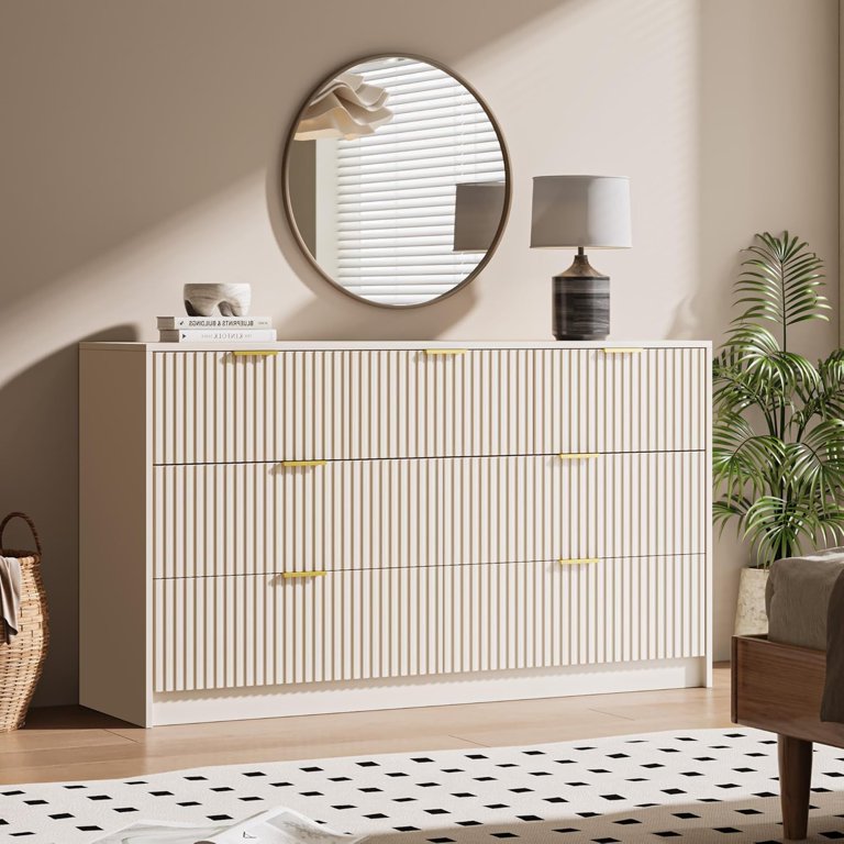 Furniway Beige 7 Drawer Dresser for Bedroom, Modern Fluted Dresser with Gold Metal Handles, Wide Chest of Drawers for Bedroom,Living Room, Entryway, Furniway Beige 7 Drawer Dresser for Bedroom, Modern Fluted Dresser with Gold Metal Handles, Wide Chest of Drawers for Bedroom,Living Room, Entryway,