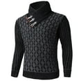 thumbnail image 6 of Miluxas Men's Shawl Collar Pullover Sweater Casual Slim Button Textured Knit Sweaters Black, 6 of 8
