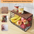 thumbnail image 2 of Fruit Bowl Fruit Basket for Kitchen Counter Stackable Wall Mounted Hanging Basket Wire Basket with Wood Lid with Banana Hanger Hooks, Onion Basket, Fruit and Vegetable Storage, 2 of 5