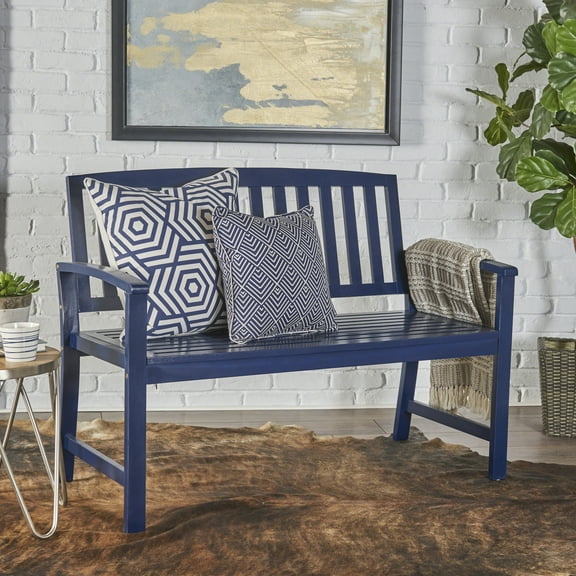 Noble House Carrie Acacia Wood Bench, Navy Blue
