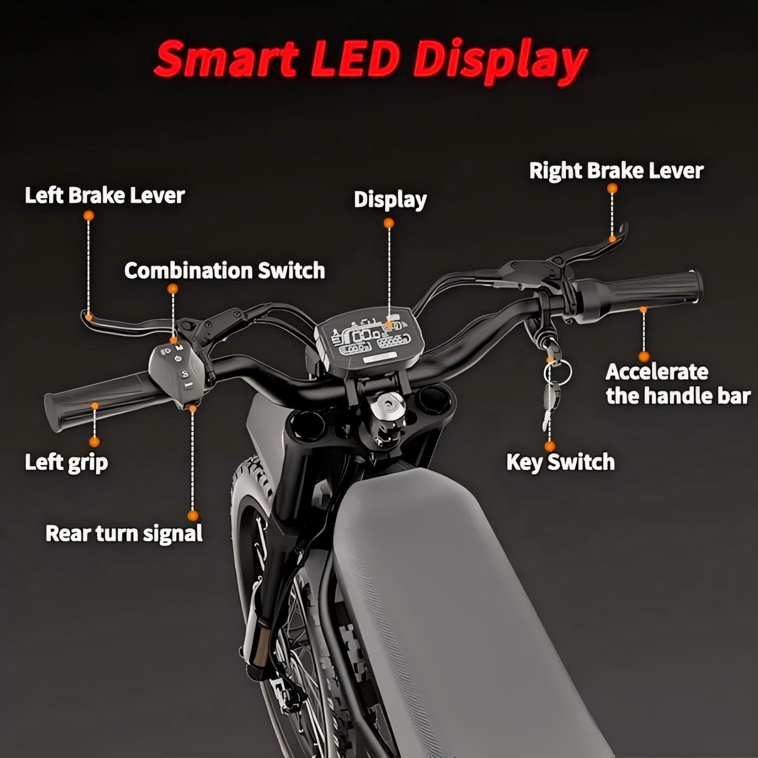Ridingtimes GT73 Electric Dirt Bike for Adults 2400W Electric Bike with 48V 18.2AH*2 Removable Batteries 37MPH/85Mile Range 25" x2" Motorcycle Tires Dual Hydraulic Brakes & Full Suspension UL2849 MTB