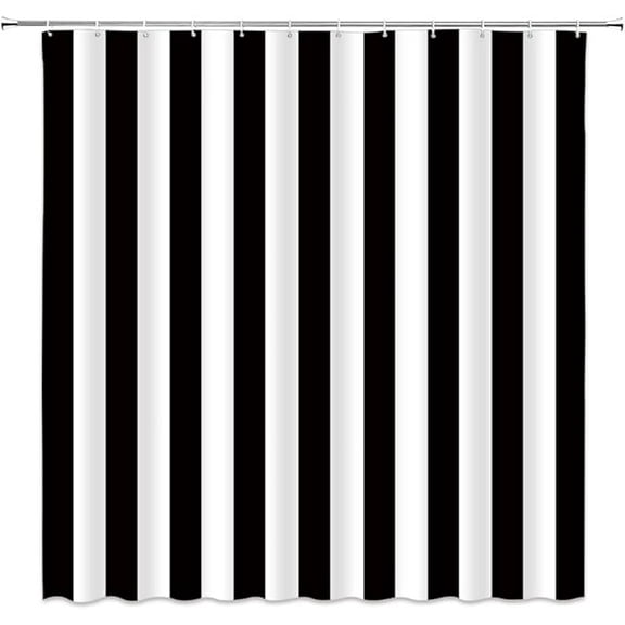 Striped Shower Curtain Black And White Striped Bath Curtain Modern Fashion Design Pattern Fabric Bathroom Decor Set With Hooks 36"W x 72"L