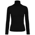 thumbnail image 5 of felwors Women's Cream Textured Long Sleeve Turtleneck Top - Fitted Casual Basic Shirt for Daily & Office Wear Black, L, 5 of 6