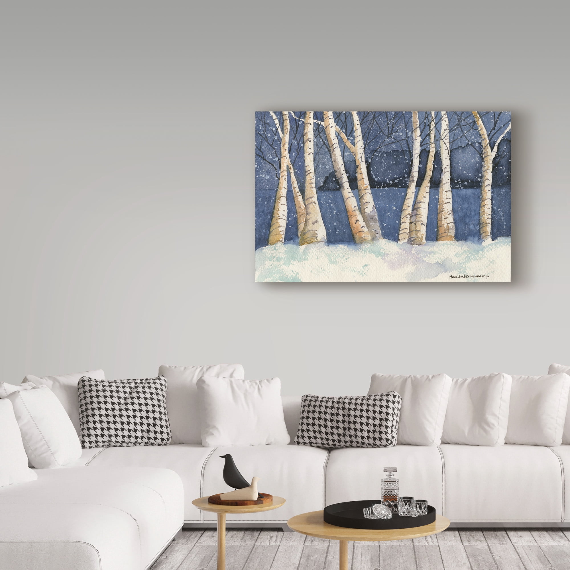 Trademark Fine Art 'Birch Snowy Night' Canvas Art by Annelein Beukenkamp