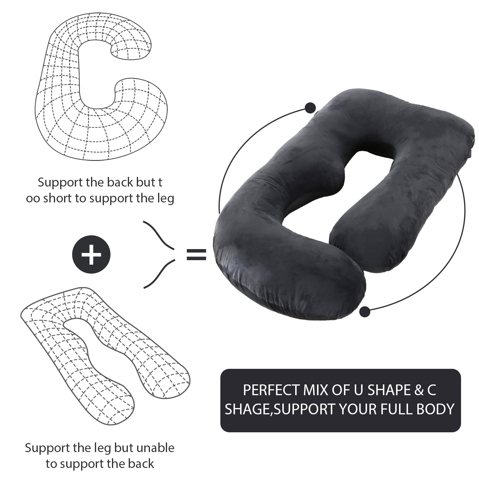 BATTOP Pregnancy Pillow,Body Maternity Pillow for Sleeping with Removable Cover,Support for Head,Back,Legs,Belly,Hips,57 Inch Body Pillow for Pregnant Women