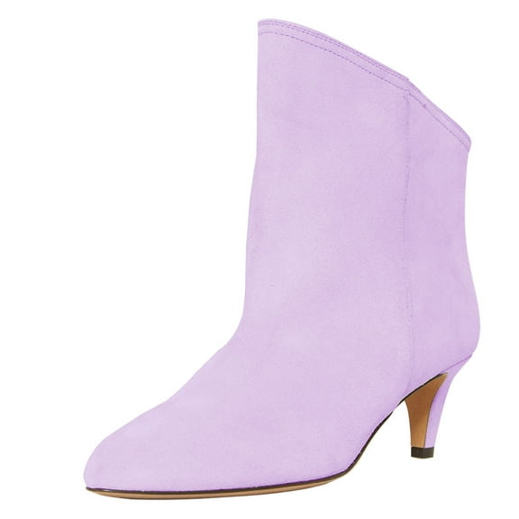 XYD Women Classical Low Kitten Heel Pull On Short Bootie Closed Pointy Toe Ankle Boots Dressy Daily Graceful Shoes Size 7 Purple