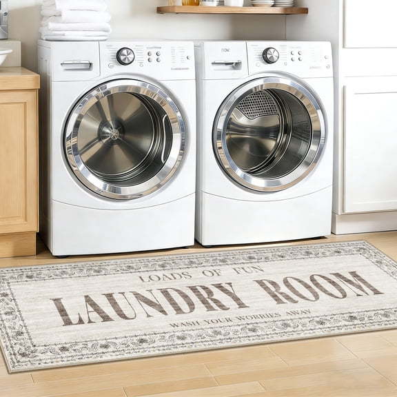 Lanola 20"x60" Non-Slip Laundry Room Rug Runner, Stain and Water Resistant Washable Farmhouse Laundry Mat, Durable Low-Pile Carpet for Laundry and Bathroom