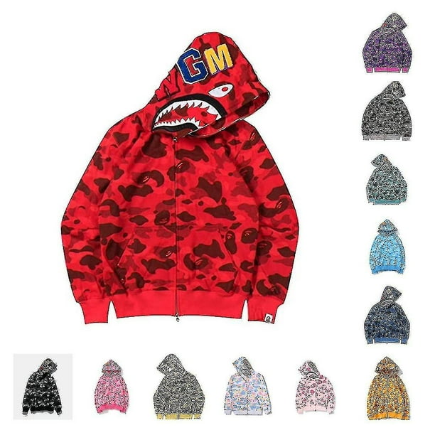 Bape-shark Jaw Camo Full Zipper Hoodie Men's Sweats Coat Jacket