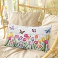 thumbnail image 4 of Tulips Spring Floral Pillow Covers, Linen Long Throw Pillow Case, Pastoral Flowers Butterfly Wooden Holiday Pillow Protector Decorative Cushion Cover for Living Room/Bedroom 20" x 26", 4 of 8