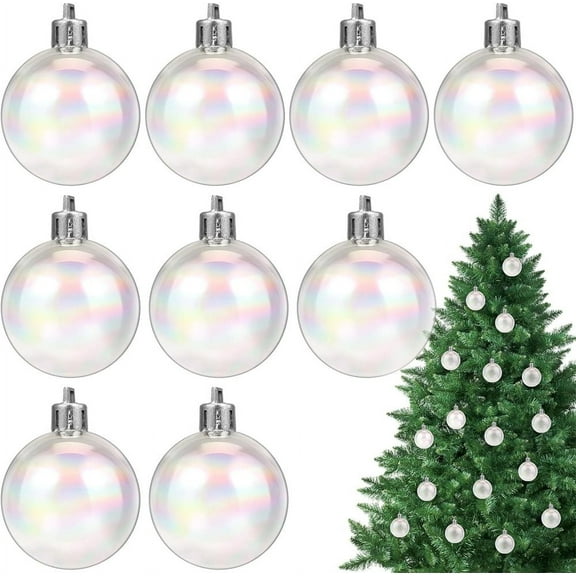 NOGIS 12 Pcs DIY Christmas Iridescent Ornaments Balls, 1.2 Inch Clear Plastic Rainbow Bubbles Hanging Filled Ornaments, Iridescent Xmas Tree Decor for Christmas, Halloween, Birthday, Wedding