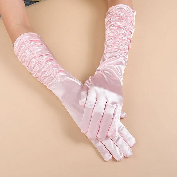 Nvzi -b Women Satin Long Evening Gloves Retro Arm Sleeves for Ladies Bridal Wedding Opera Party-Pink