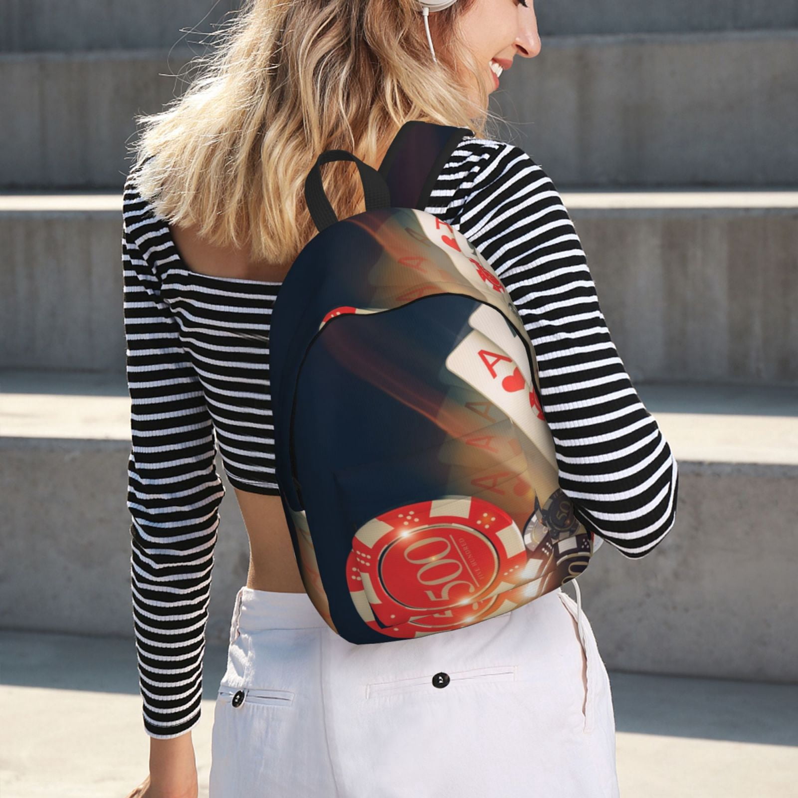 Ratiio Casino Poker Chips Print Canvas Backpack for Women & Men Retro Aesthetic Rucksack Basic Backpack for High School/College Students Travel Laptop Bag