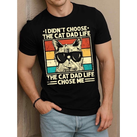 Greenink Cat Dad Life Chose Me mens t-shirts black graphic limited edition Comfortable loose and fashionable T-shirt Fashion Unisex Shirt Graphic tshirts