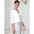 thumbnail image 4 of DARING DIVA Women's Crop Open Front 3/4 Sleeve Collarless Jacket XS White, 4 of 6