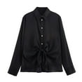 thumbnail image 2 of Miluxas Satin Shirts for Women Silk Button Down Dressy Casual Button Knot Decoration Blouse Loose Long Sleeve Lapel office Work Tops Black XS, 2 of 4