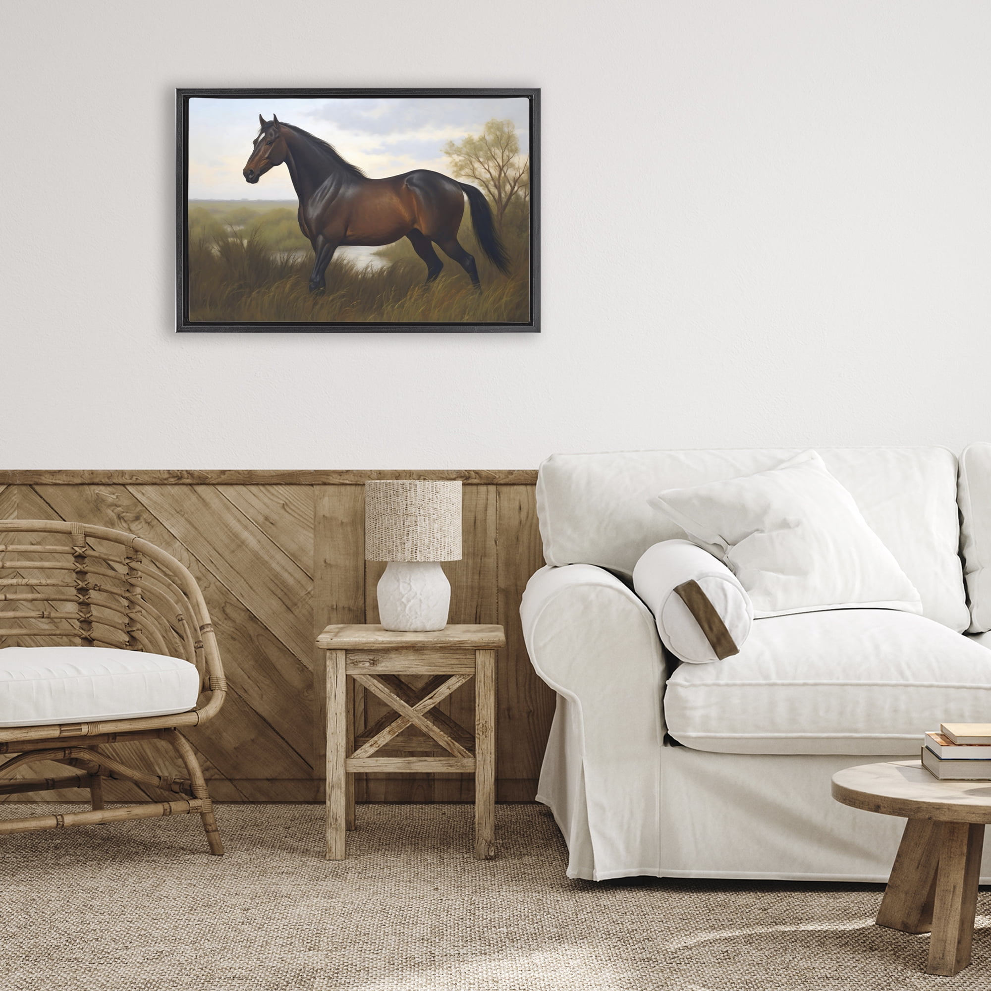 Stupell Industries Stallion in Marshland Black Framed Floater Canvas Wall Art, design by Creative Studio