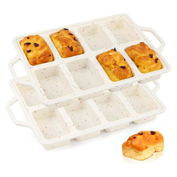 Godance 2 Pack Silicone Mini Loaf Pans, 8 Cavity Non-stick Silicone Bread Pan for Baking, Metal Reinforced Frame, Tiny Banana Bread Set, Dishwasher Safe Brownie Pan