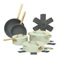 thumbnail video image 2 of Beautiful 12-Piece Ceramic Nonstick Cookware Set, Pots and Pans with Strainer Lids, Sage Green by Drew Barrymore, 2 of 16