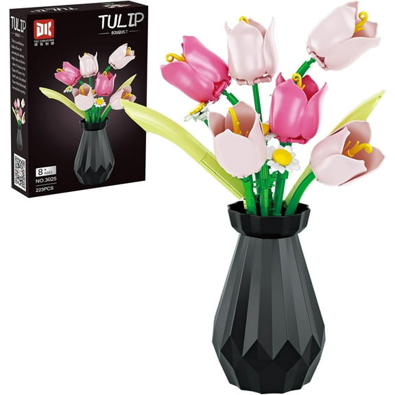 Remocguys Tulip Flower Bouquet Building Sets with Vase for Adults Girls Compatible with Lego