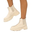 thumbnail image 4 of EKVAHL Women's Chunky Platform Chelsea Boots Lug Sole Slip‑On Ankle Booties Round Toe Waterproof Fall Winter Short Boots Beige, 4 of 6