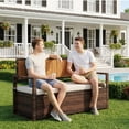 thumbnail image 6 of 2-Person Outdoor Storage Bench with Cushion – Waterproof PE Rattan Patio Seat – Metal Frame – Backrest & Armrests – Multi-Use Deck Box for Garden, Balcony, Porch, Pool, or Yard, 6 of 8
