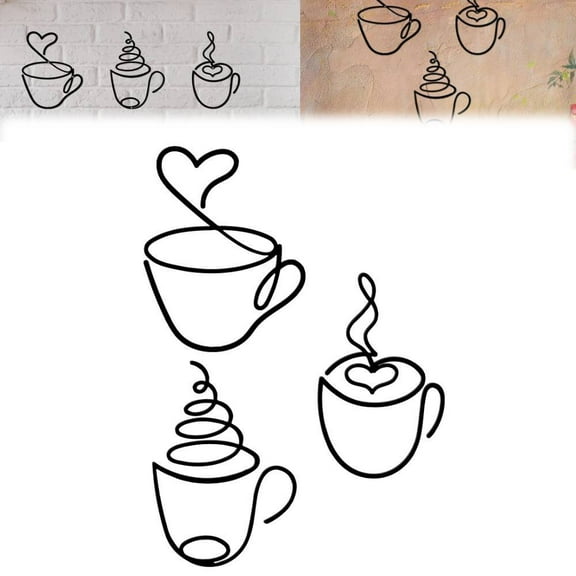 3pcs Coffee Cup Metal Wall Art Wire Coffee Sign Wall Decor for Kitchen Restauran