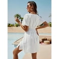 thumbnail image 2 of Women's Smocked V Neck Short Sleeve Dress with Slit Detail 95% Polyester 5% Spandex Comfortable Elegant Everyday Dress, 2 of 12