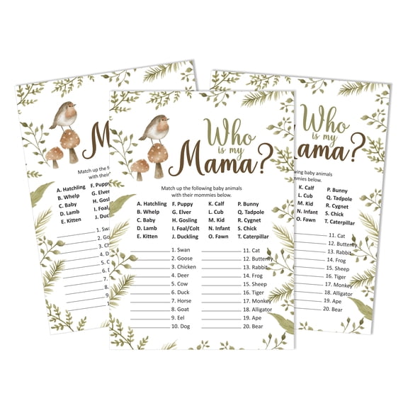 Inkdotpot Pack of 50, Boy/Girl Baby Shower Party Collection, Who Is My Mama? Baby Shower Party Games, Activities, Decorations, CuteAnimals Theme Party Supplies