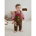 thumbnail image 6 of Spewahor Infant Baby Boys Girls Christmas Clothes Set 0 3 6 9 12 18 Months Stripe Print Long Sleeve Romper Gingerbread Man Embroidery Overall Pants and Hat 3Pcs Outfit, 6 of 9