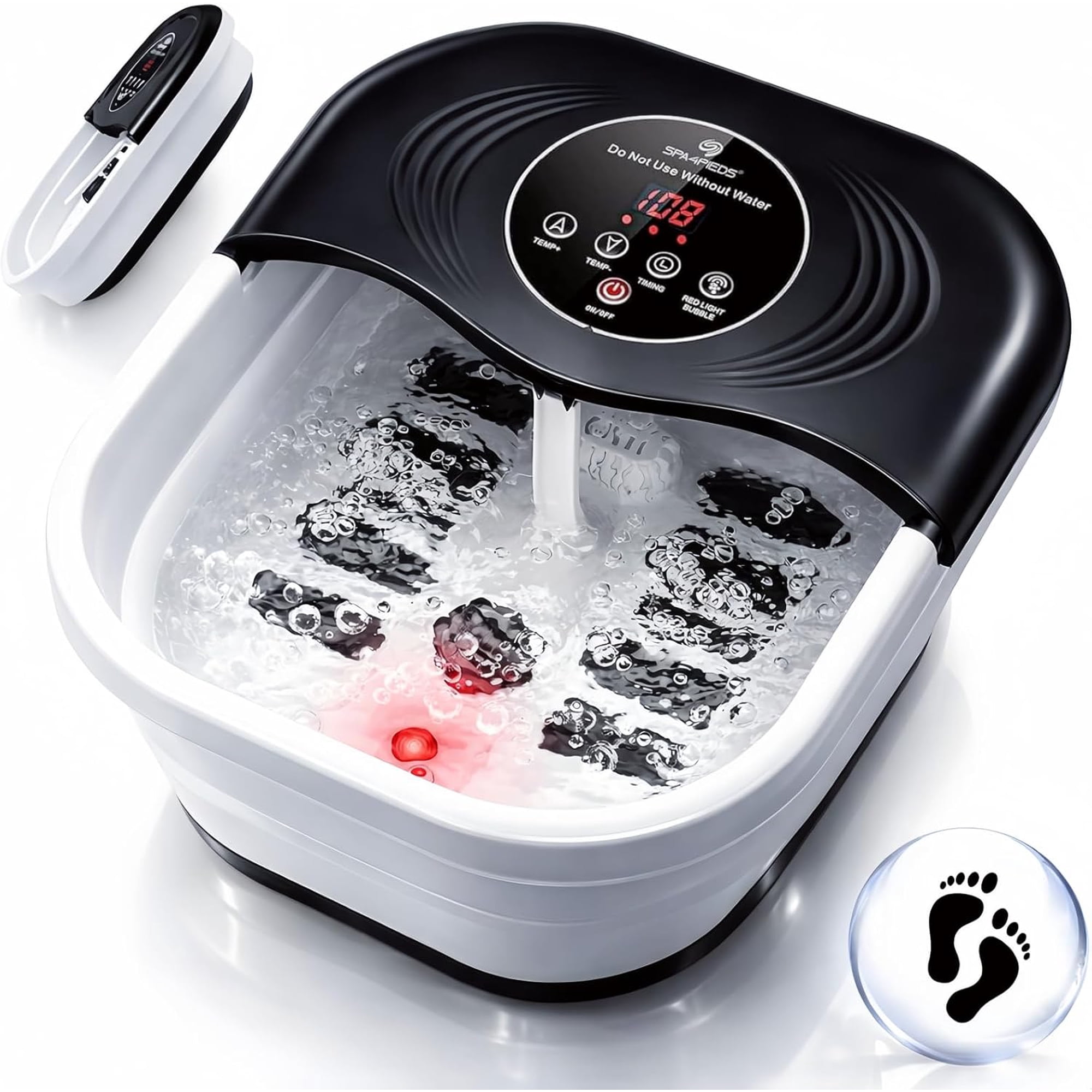 Collapsible Heated Foot Spa with Bubbles Red Light Temperature Control 8 Shiatsu Rollers Pumice Stone and Built-in Timer Dark Black