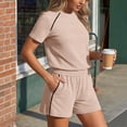 thumbnail image 5 of Shorts Sets Women 2 Piece Outfits Summer Matching Workout Athletic Clothing Casual Spring Travel Loungewear Beige M, 5 of 7