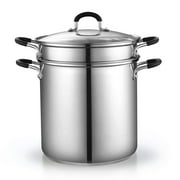 Cook N Home Basics 12 Quart Pasta Pot with Strainer, 18/10 Stainless Steel Pasta Cooker Steamer Multipots, Tempered Glass Lid, Induction, Compatible with Most Stovetops, Dishwasher & Oven Safe