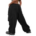 thumbnail image 5 of Women Grunge Drawstring Cargo Pants Loose Side Big Pockets Solid Color Casual Summer Spring Long Sports Trousers Green S, 5 of 5