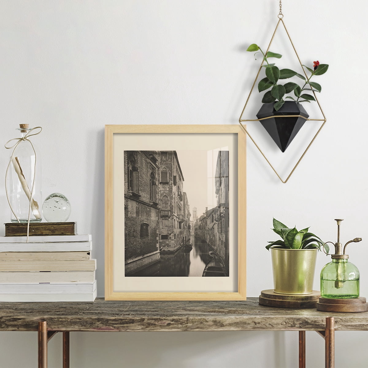 Vintage Views of Venice V - Framed Print w/glass - Natural Wood