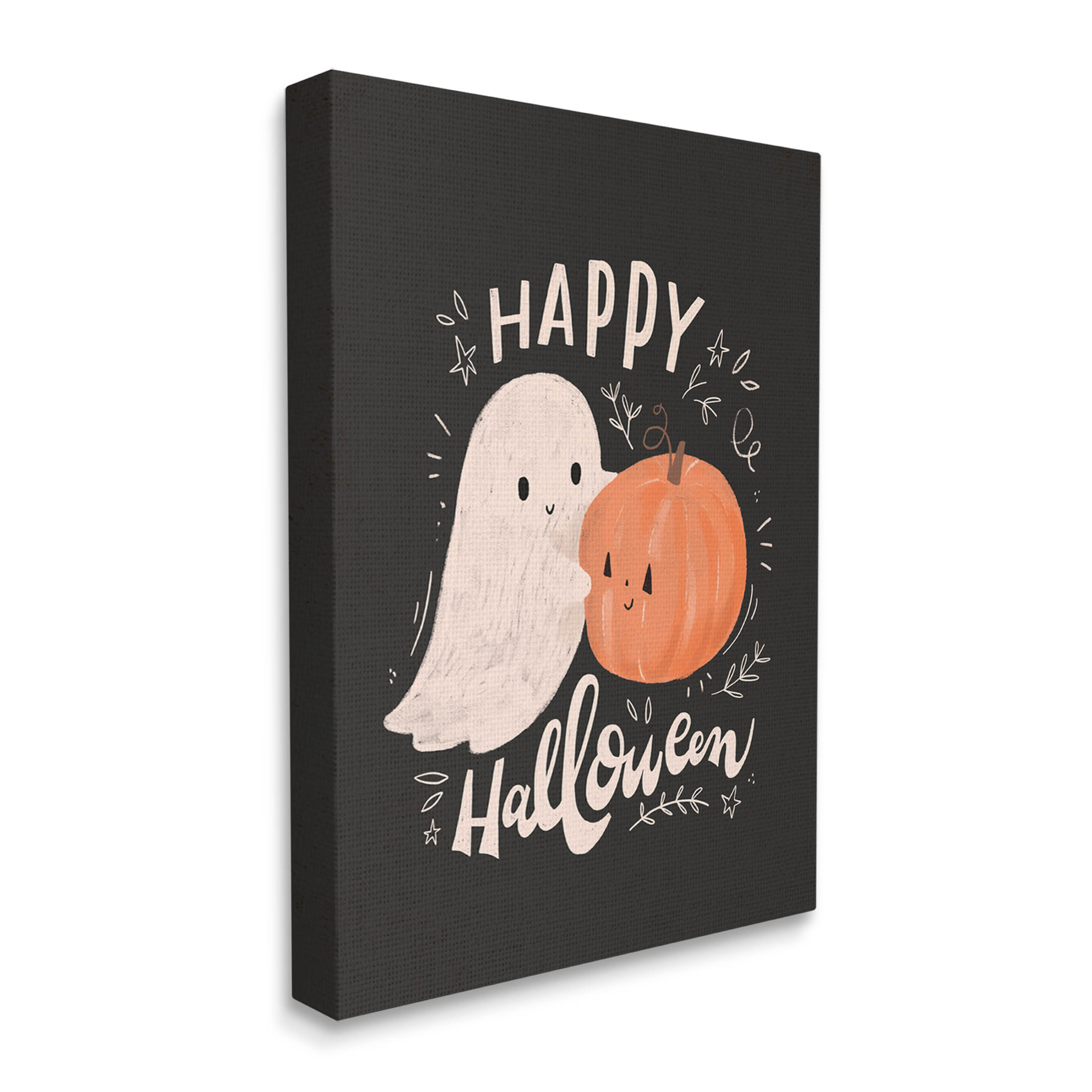 Happy Halloween Smiling Ghost Pumpkin Holiday Graphic Art Gallery Wrapped Canvas Print Wall Art