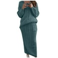 thumbnail image 2 of Miluxas Women's Spring 2 Piece Tracksuit Winter Long Sleeve Turtleneck Ribbed Top and Midi Skirt Dress Sets Mint Green 6(M), 2 of 5