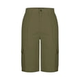 thumbnail image 5 of Womens Pajama Shorts Womens Outdoor Cargo Long Shorts Elastic Waist Casual Summer Hiking Knee Length Bermuda Shorts Streetwear Green L, 5 of 6