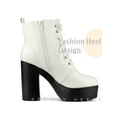 thumbnail image 3 of BLISSFUL STEP Women's Boots Platform Lace Up Chunky Heel Western Combat Boots White 8.5, 3 of 5