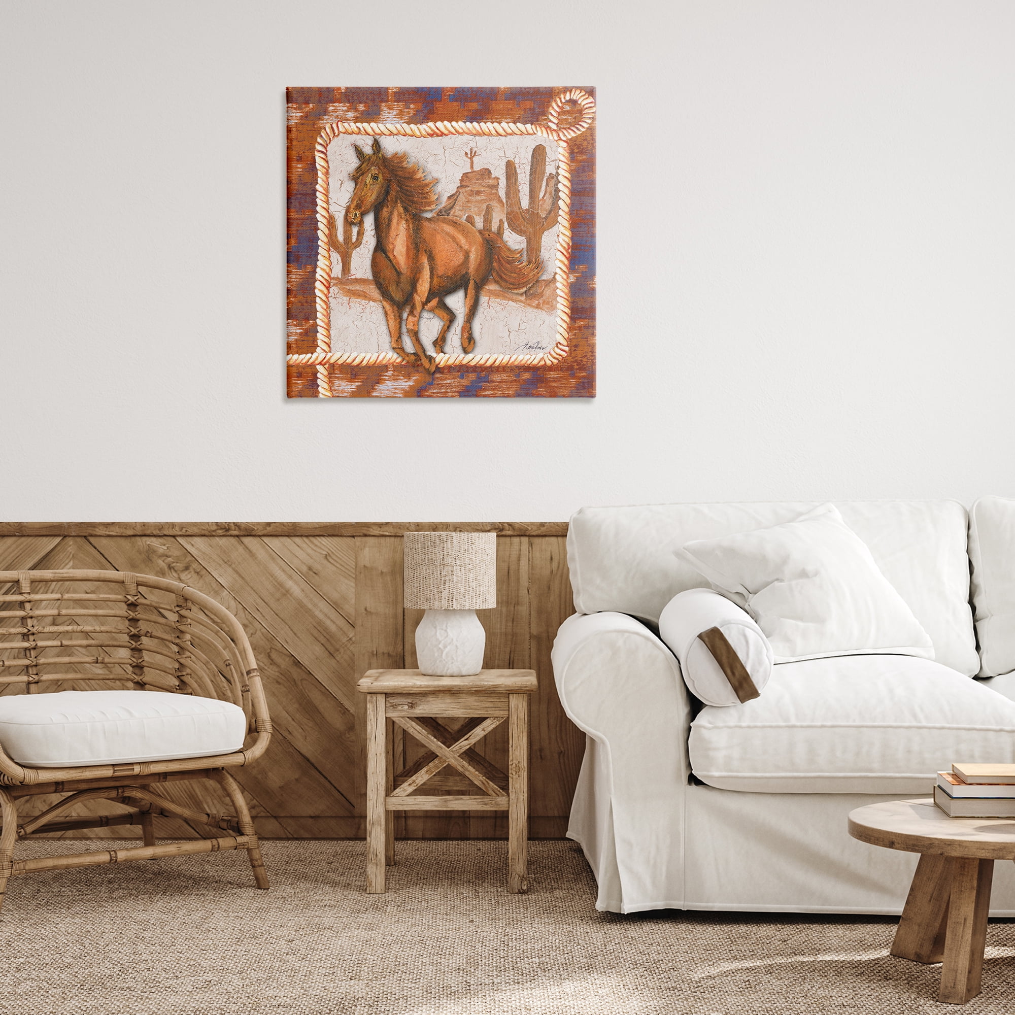 Stupell Industries Western Horse in Desert Landscape Painting Gallery Wrapped Canvas Art Print Wall Art, 30 x 30
