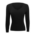 thumbnail image 6 of TFEOQRY Women's Scallop V Neck Sweater Long Sleeve Ribbed Knit Casual Pullover Stretch Lightweight Daily Wear Top Black, 6 of 6