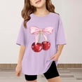 thumbnail image 2 of XAOFW Girl's T-Shirts Cherry Print Short Sleeve Crewneck Tee Shirt Everyday Wear Comfort Fit T Shirt Outdoor Activities Stylish Cozy Tops, 2 of 4