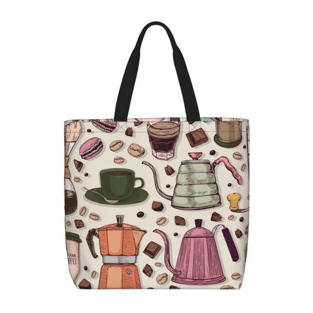 Fotbe Vintage Coffee Bolsa Tote con Estampado para Mujer, Bolsos con Cremallera, Bolsa de Hombro Casual de Gran Capacidad con Bolsillos Internos