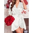 thumbnail image 5 of Avidlove Women's Satin Robe Ruffle Sleeve Short Belted Kimono Bathrobe Lingerie Bridesmaids Sleepwear, 5 of 8
