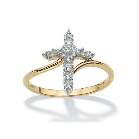 Tacori Diamond Round Ring - Round Diamond Accent Cross Ring in Solid 10k Yellow Gold