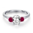 thumbnail image 3 of Gem Stone King 925 Sterling Silver White Created Sapphire and Red Created Ruby Engagement Ring for Women | 1.50 Cttw | Oval 7X5MM | Gemstone September Birthstone | Size 7, 3 of 6