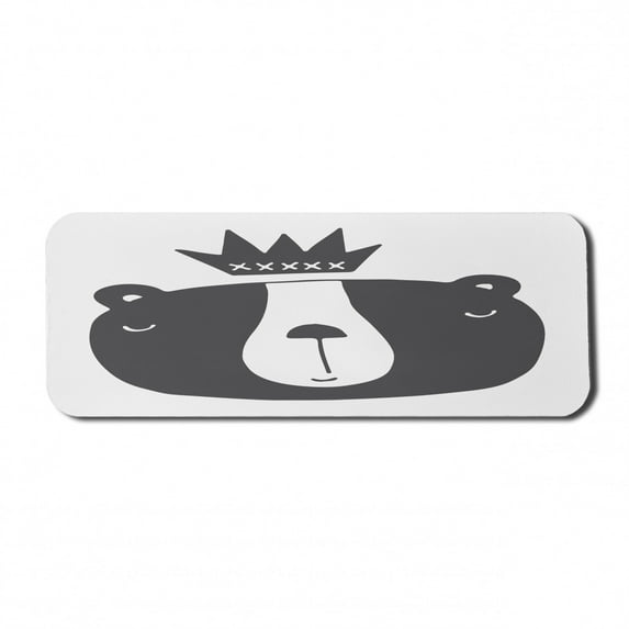 Cartoon Computer Mouse Pad, Amusing Bear Character with a Crown Scandinavian Illustration Monochrome, Rectangle Non-Slip Rubber Mousepad Large, 31" x 12", Charcoal Grey White, by Ambesonne