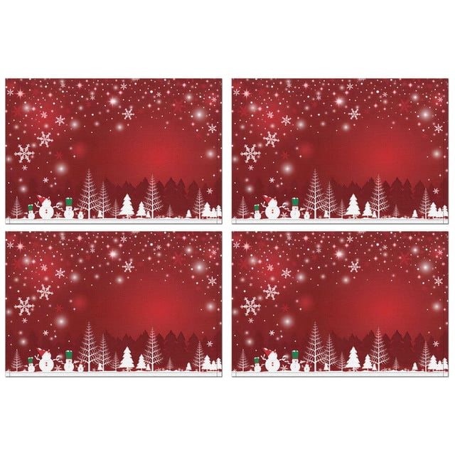 Merry Christmas Red Snowflake Dining Table Placemats 4PCS Heat-resistant Placemats 12 X 18 Inch Seasonal Farmhouse Holiday Rustic Decoration for Kitchen Dining Table,Kitchen Table Mats